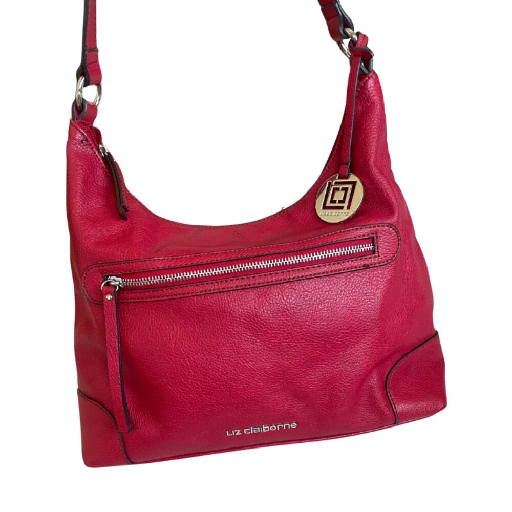 vintage liz clairborne cherry red faux leather shoulder purse / bag